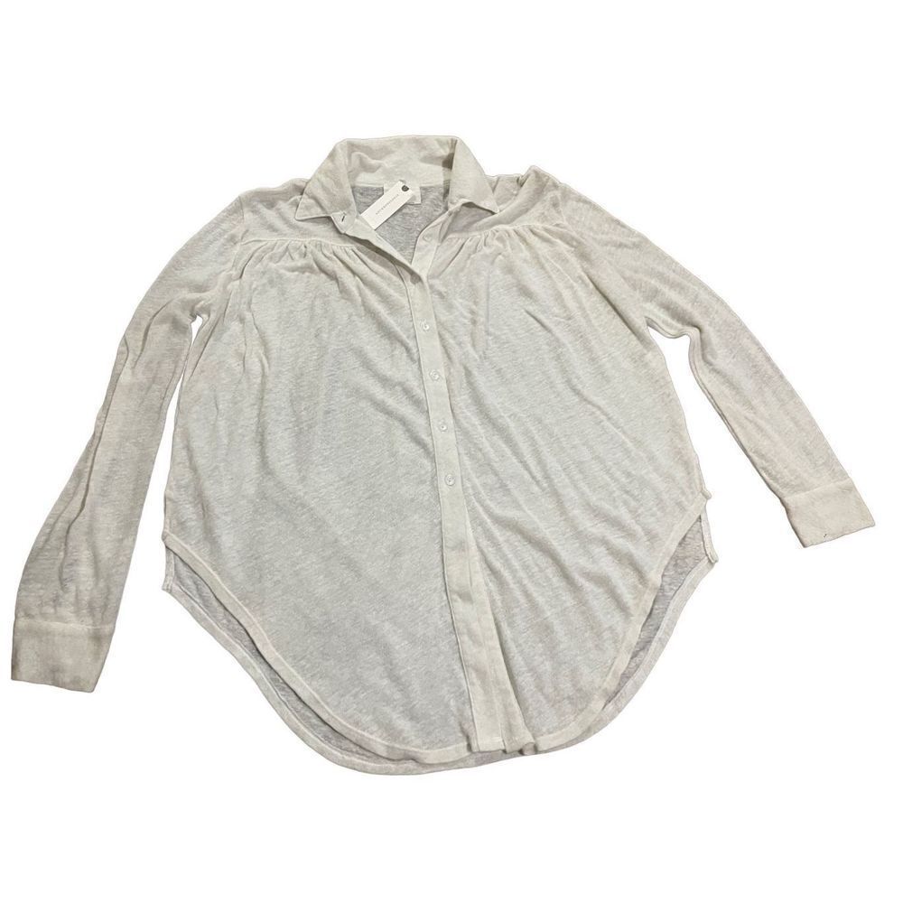 Anthropologie t.la sheer ivoryālong sleeveā collar blouse size smallāNWT